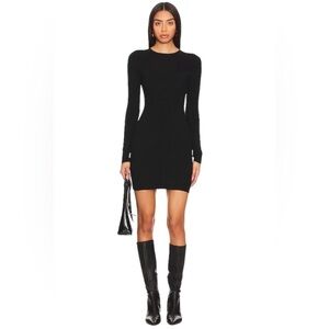NEW Good American Cozy Rib Long Sleeve Minidress Black Small